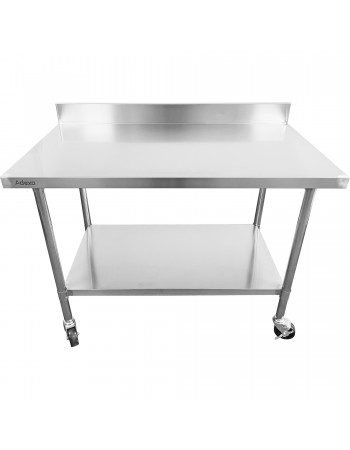 Commercial Mobile Work table with Adjustable feet Stainless steel Bottom shelf Rear upstand 600x600xx850/930mm | TurcoBazaar WT6060C