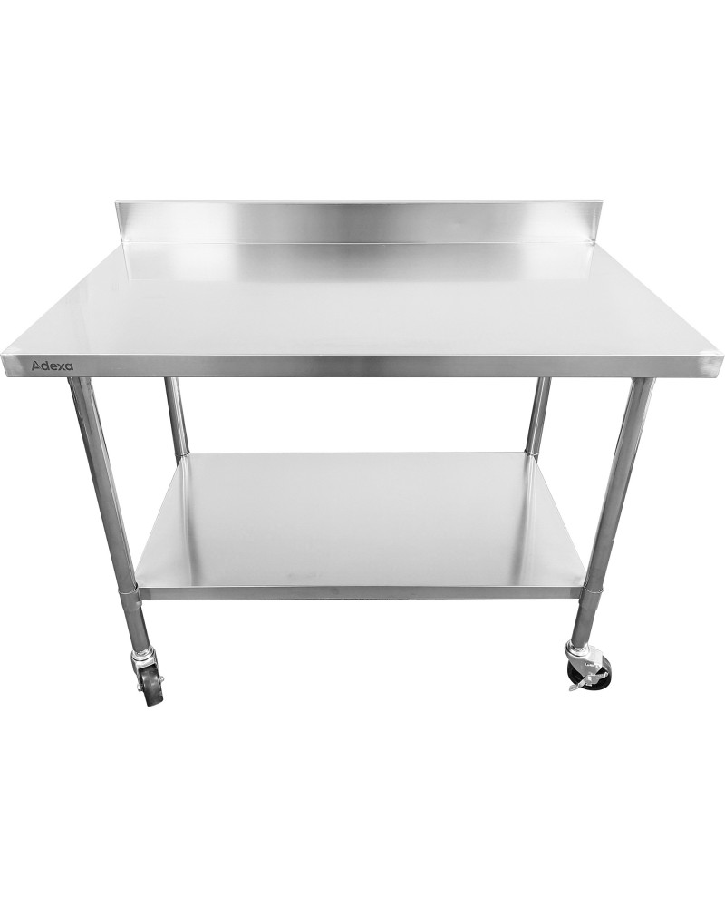 Commercial Mobile Work table with Adjustable feet Stainless steel Bottom shelf Rear upstand 600x600xx850/930mm | TurcoBazaar WT6060C