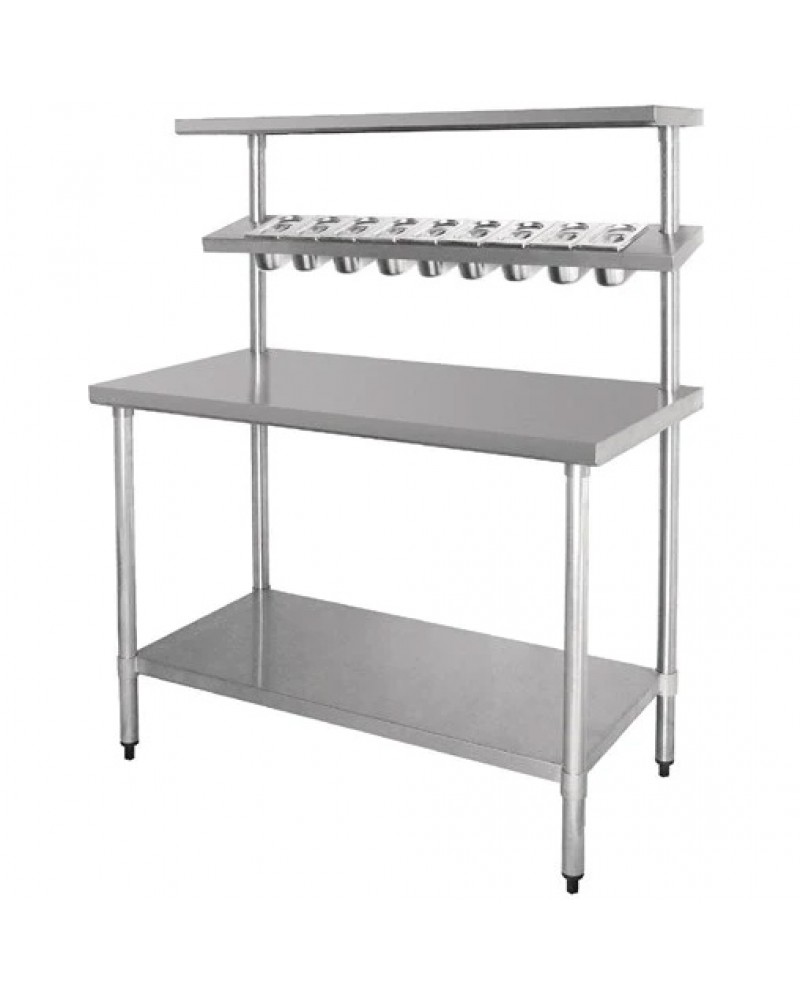 Stainless Steel Prep table 9 x GN1/9 & Top shelf & Undershelf | TurcoBazaar WTG60120