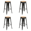 High Bar stool with Wooden seat Steel Black Indoors - Set of 4 | TurcoBazaar WW61B