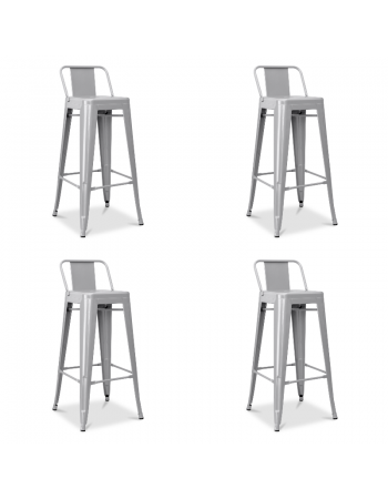 High Bar Stool Steel Grey with Backrest Indoors - Set of 4 | TurcoBazaar WW62G