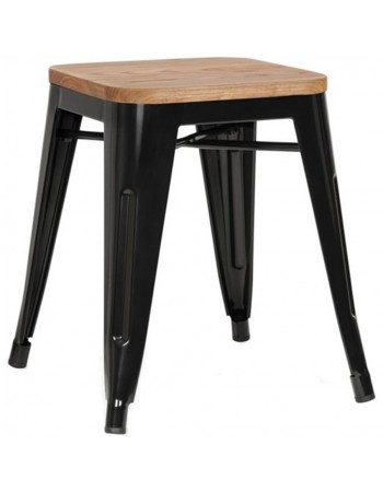 Bistro Low Stool with Wooden seat Steel Black Indoors - Set of 4 | TurcoBazaar WW65B Bistro Low Stool with Wooden seat Steel Black Indoors - Set of 4 | TurcoBazaar WW65B