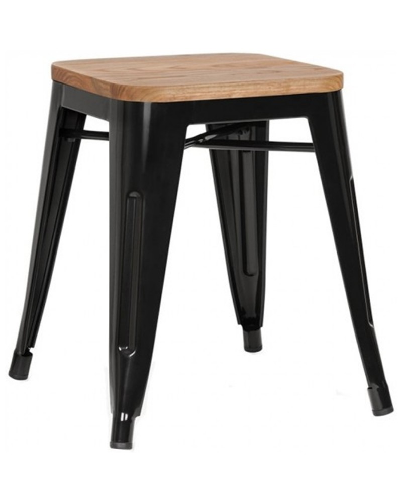 Bistro Low Stool with Wooden seat Steel Black Indoors - Set of 4 | TurcoBazaar WW65B Bistro Low Stool with Wooden seat Steel Black Indoors - Set of 4 | TurcoBazaar WW65B