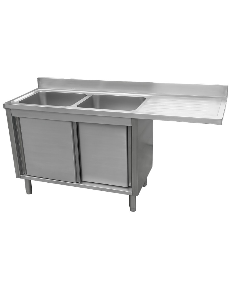 Stainless Steel Double Bowl Sink Unit with Right Drainer & Cabinet 1800×600×950mm | TurcoBazaar YLC186SBL2