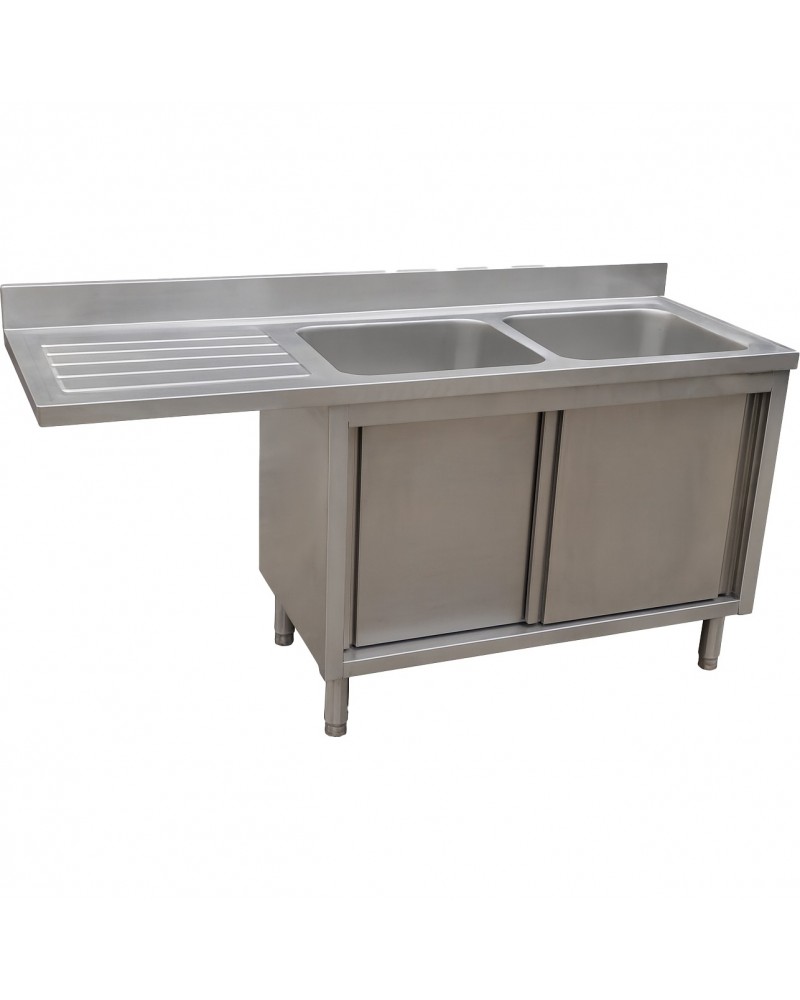 Stainless Steel Double Bowl Sink Unit with Left Drainer & Cabinet 1800×600×950mm | TurcoBazaar YLC186SBR2