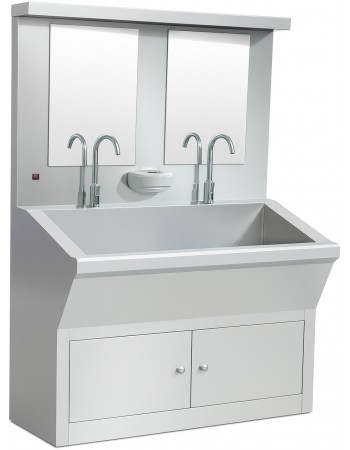 Commercial Stainless Steel Double Scrub Sink with Mirrors, Pedal Controls & Dual Faucets 1200x600x1800mm | TurcoBazaar YYKY1261