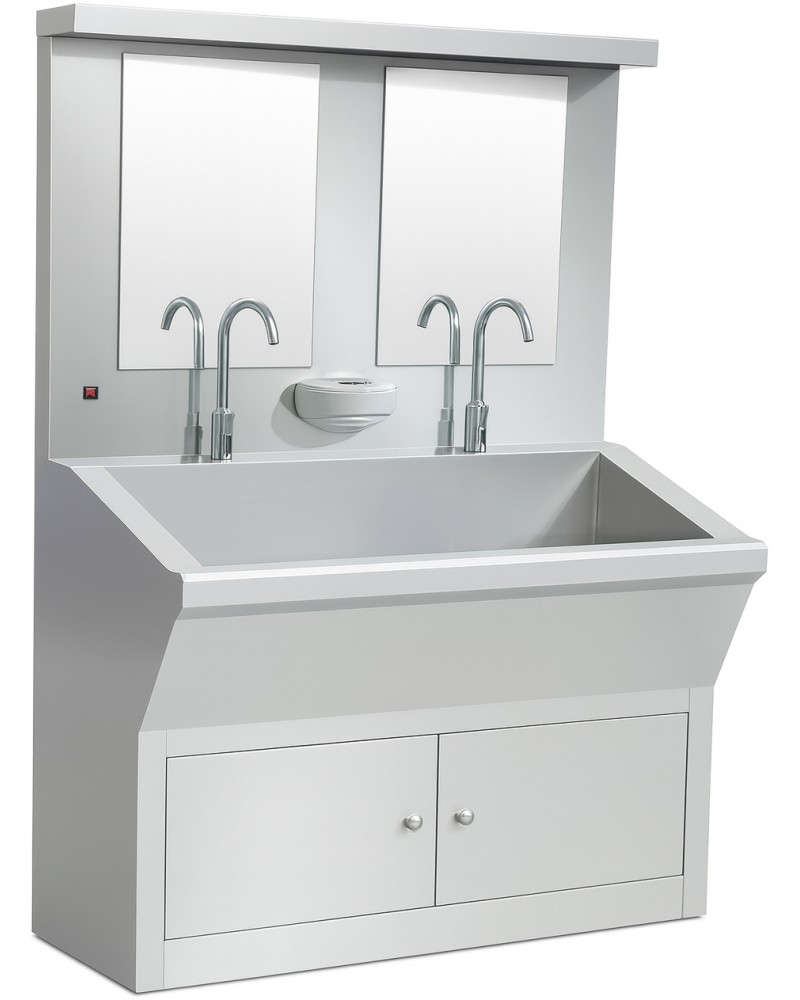 Commercial Stainless Steel Double Scrub Sink with Mirrors, Pedal Controls & Dual Faucets 1200x600x1800mm | TurcoBazaar YYKY1261 Commercial Stainless Steel Double Scrub Sink with Mirrors, Pedal Controls & Dual Faucets 1200x600x1800mm | TurcoBazaar YYKY1261