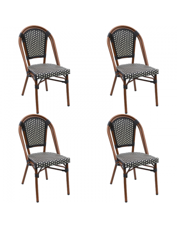 Bistro Rattan Chair Aluminium Brown & Wood Finish - Set of 4 | TurcoBazaar ZF2003C