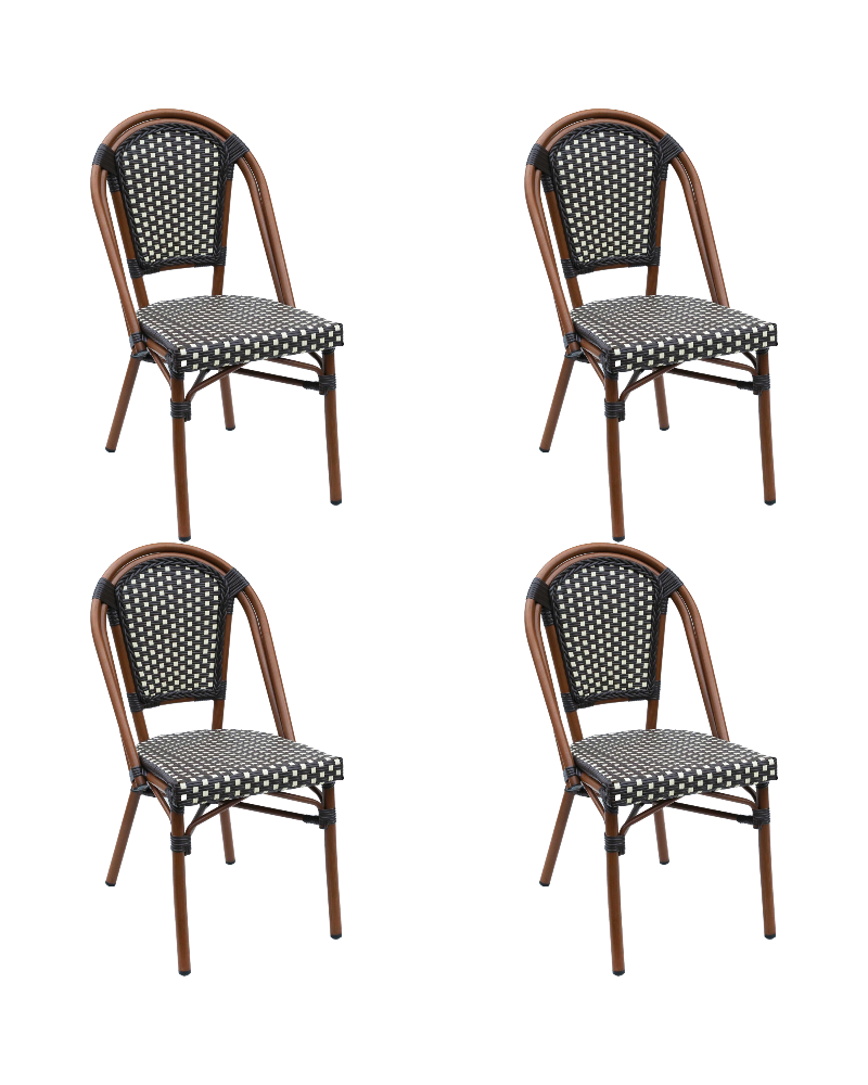 Bistro Rattan Chair Aluminium Brown & Wood Finish - Set of 4 | TurcoBazaar ZF2003C