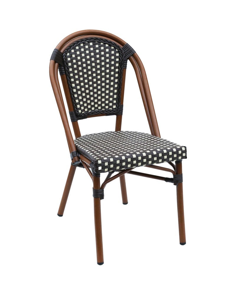 Bistro Rattan Chair Aluminium Brown & Wood Finish - Set of 4 | TurcoBazaar ZF2003C