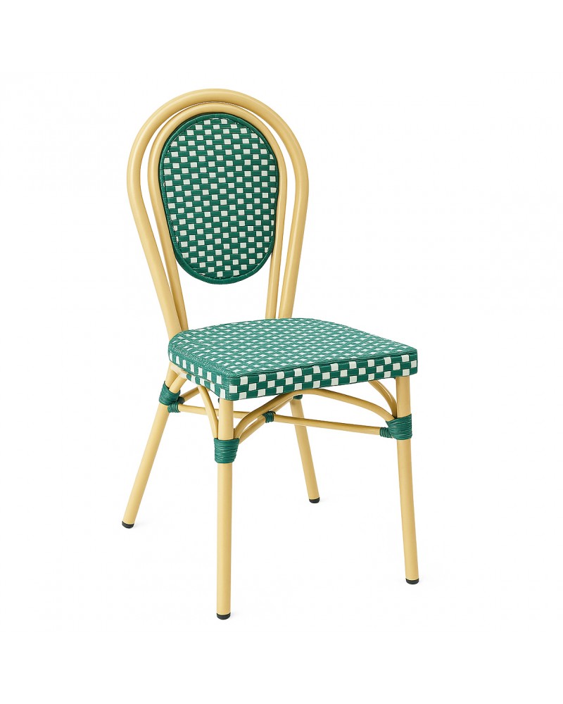Outdoor Aluminium PE Rattan Bistro Chair – Green & White Woven Café Style | TurcoBazaar ZF2035CGDGR Outdoor Aluminium PE Rattan Bistro Chair – Green & White Woven Café Style | TurcoBazaar ZF2035CGDGR