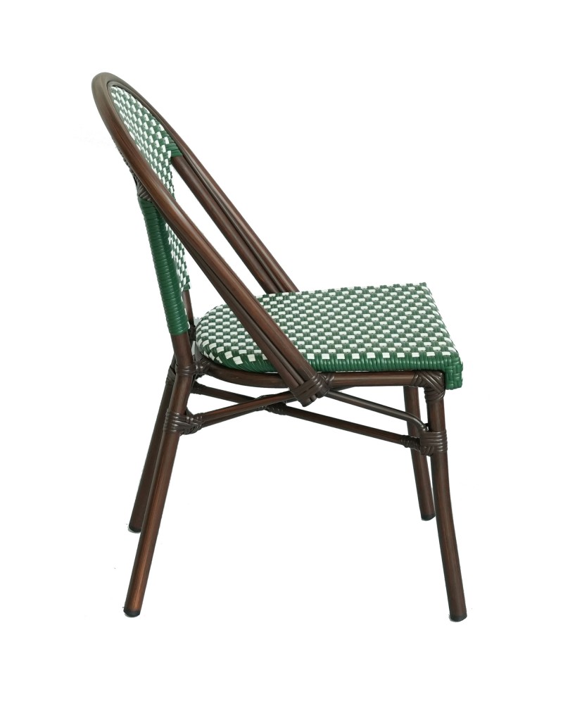 Aluminium PE Rattan Bistro Chair – Green & White Woven Café Style | TurcoBazaar ZF2045CDBGR