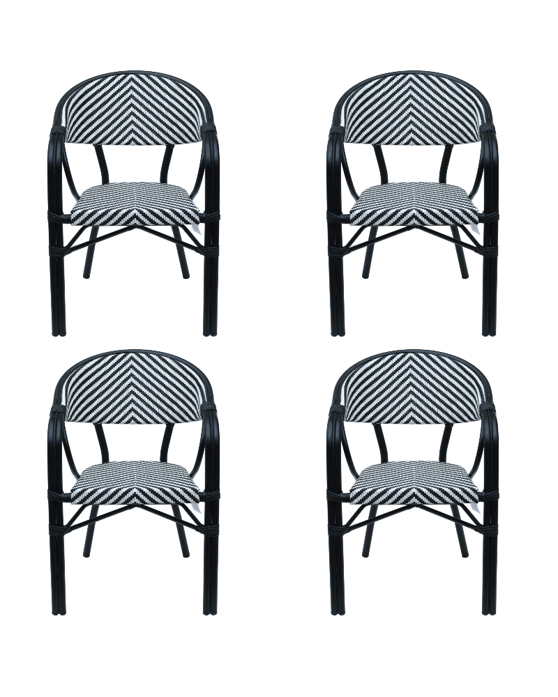 Bistro Teslin Chair Double Tube Aluminium Black & White - Set of 4 | TurcoBazaar ZF3004CBLACK