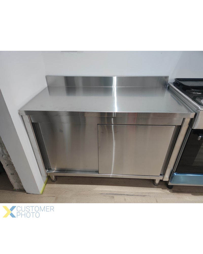 Commercial Worktop Floor Cupboard Sliding doors Stainless steel Width 1200mm Depth 600mm Upstand | TurcoBazaar THASR126A