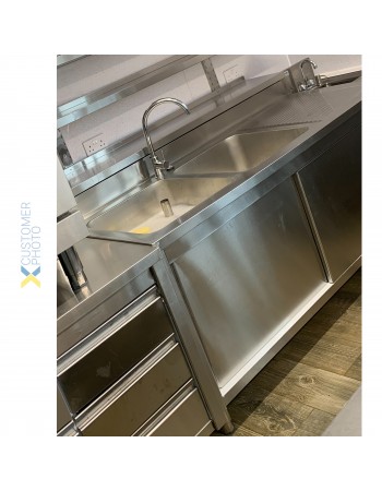 Commercial Sink with Cupboard Stainless steel 2 bowls Left Splashback Width 1800mm Depth 700mm | TurcoBazaar VSC187LBT