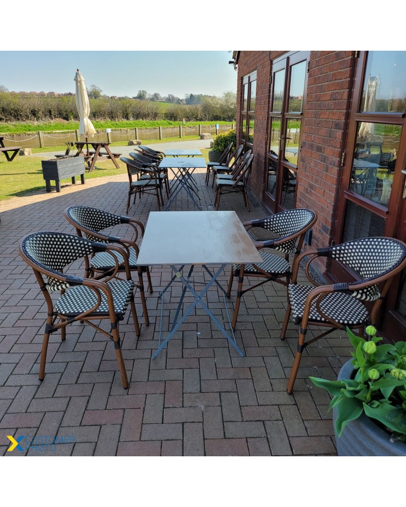 Bistro Rattan Chair Double Tube Aluminium Brown & Wood Finish - Set of 4 | TurcoBazaar ZF2000C