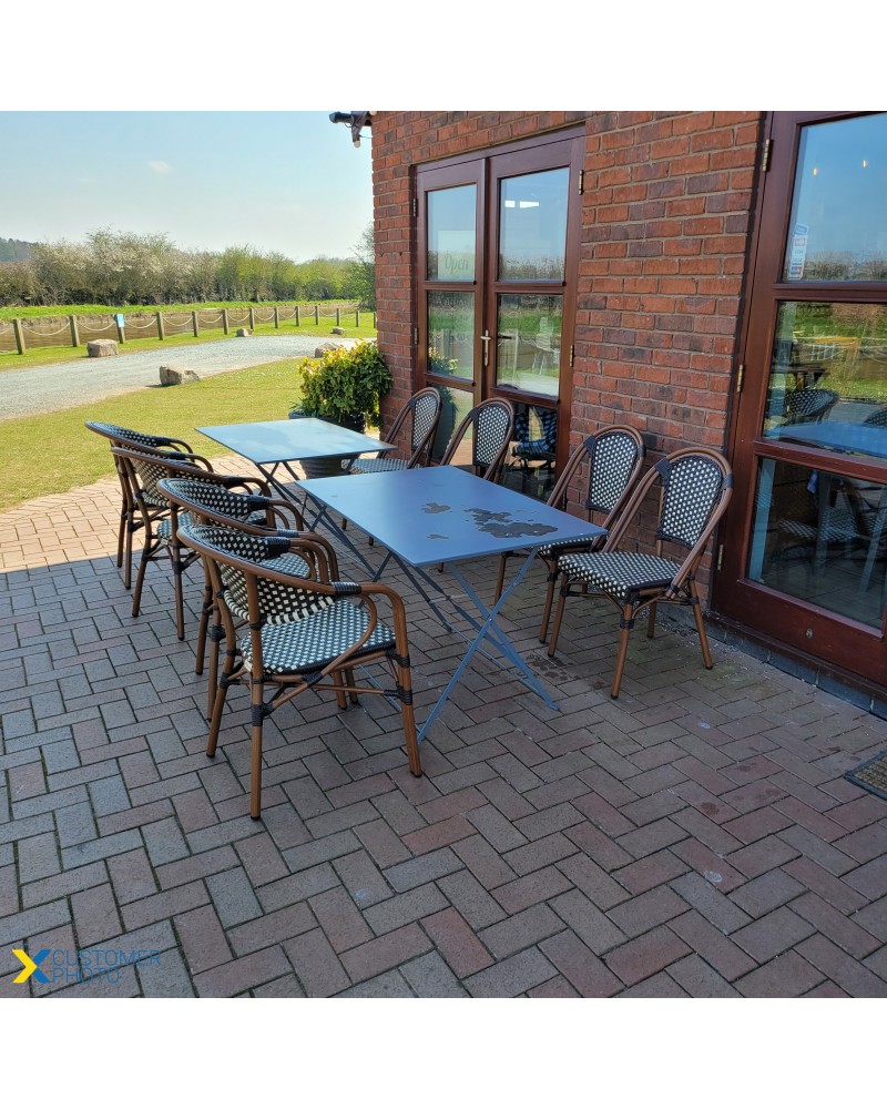 Bistro Rattan Chair Double Tube Aluminium Brown & Wood Finish - Set of 4 | TurcoBazaar ZF2000C