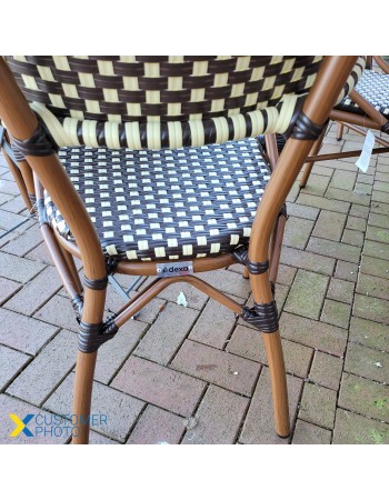 Bistro Rattan Chair Double Tube Aluminium Brown & Wood Finish - Set of 4 | TurcoBazaar ZF2000C