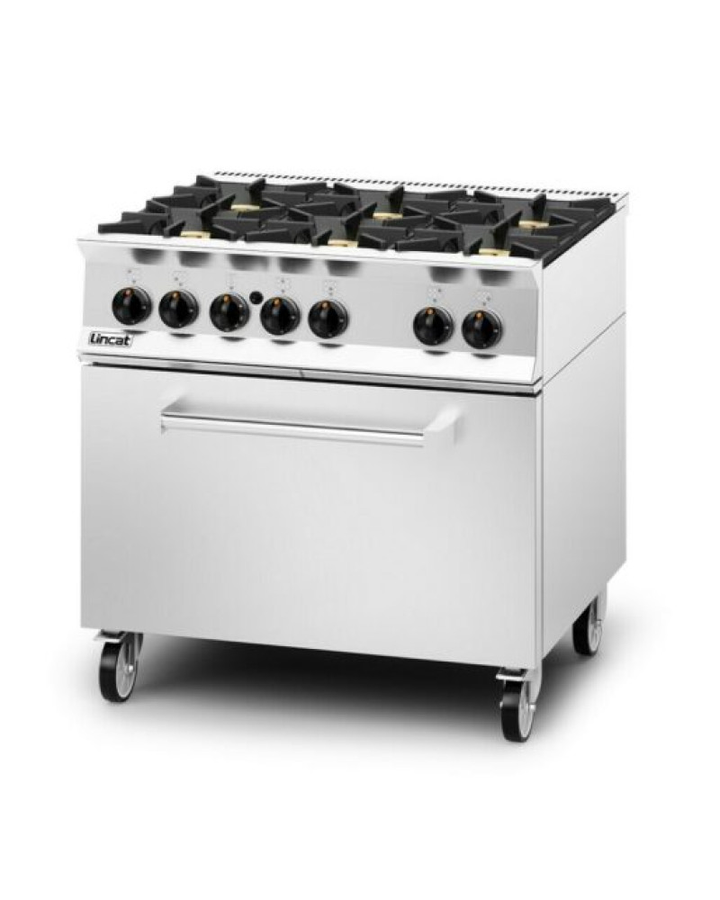 OG8002/N/DD - Lincat Opus 800 Natural Gas Free-standing Oven Range [Drop-Down Door] - 6 Burners - W 900 mm - 55.0 kW
