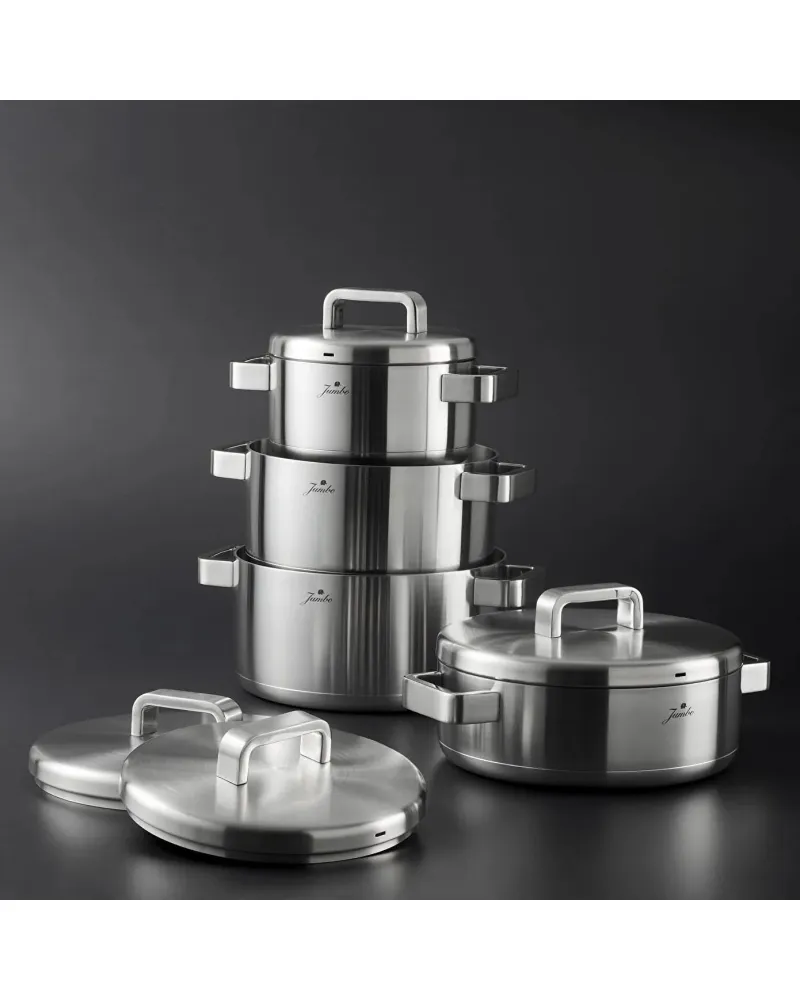 Jumbo Monaco 8-Piece 3ply Stainless Steel Induction Cookware Set, Silver