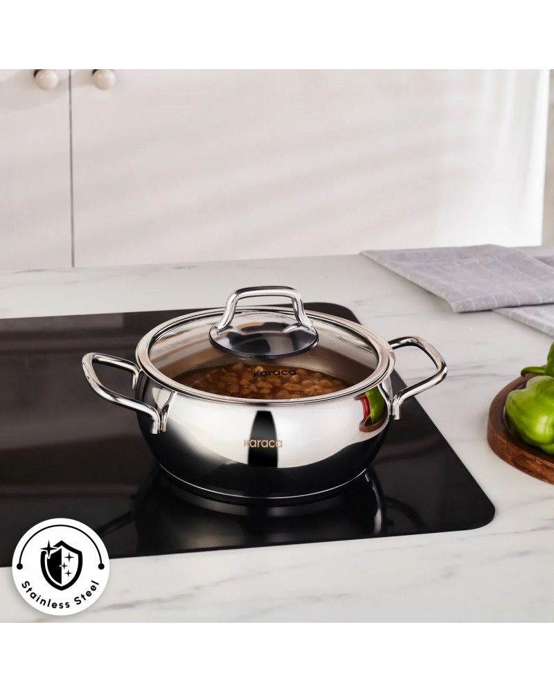 Karaca Emirgan Stainless Steel Stockpot with Lid, 18cm, Silver