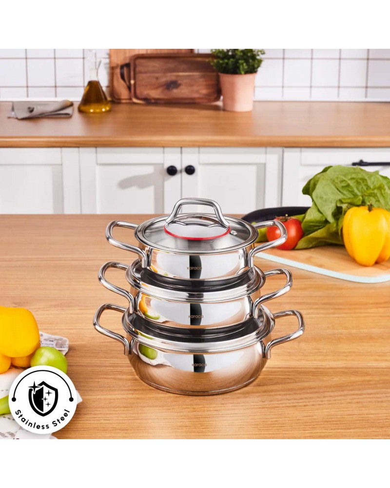 Karaca Emirgan 6 Piece Stainless Steel Induction Shallow Pot Set
