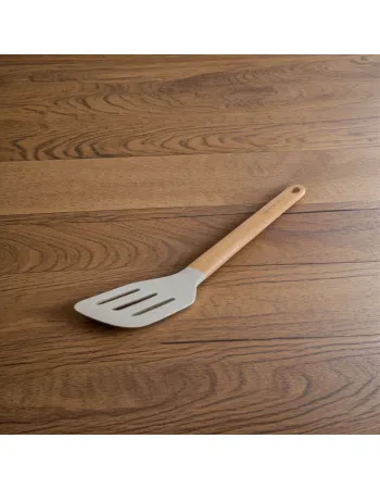 Karaca x Refika Wooden Handled Silicone Slotted Spatula, Gray