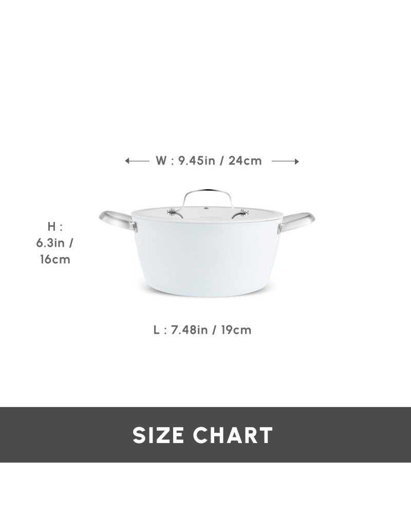 Karaca Swiss Crystal Almond Cream Non-Stick Induction Stainless Steel Handle Casserole & Lid, 24cm, Cream