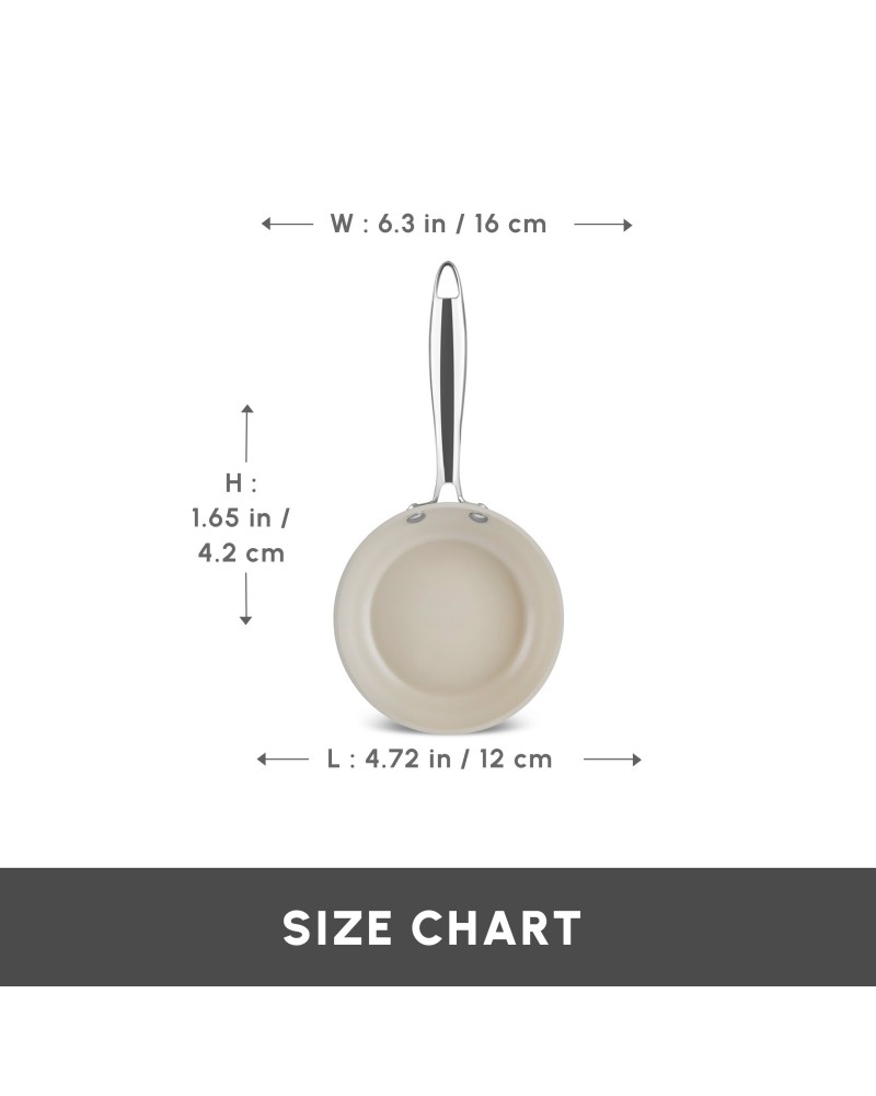 Karaca Swiss Crystal Almond Cream Non-Stick Induction Stainless Steel Handle Pan, 16cm, Cream
