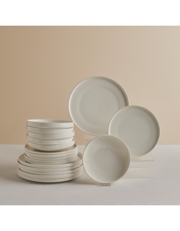 Karaca Stream Bone China Felix XL 18-Piece China Dinner Set for 6 People, White