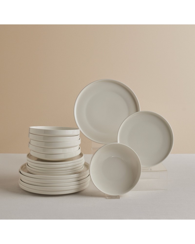 Karaca Stream Bone China Felix XL 18-Piece China Dinner Set for 6 People, White