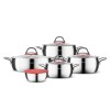 Karaca Emirgan XL 10-Piece Stainless Steel Induction Cookware Set with Storage Container, Silver Red