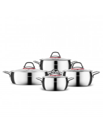 Karaca Emirgan 8-Piece Stainless Steel Induction Cookware Set, Silver Red