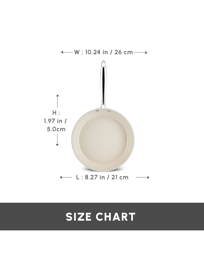 Karaca Swiss Crystal Almond Cream Non-Stick Induction Stainless Steel Handle Pan, 26cm, Cream