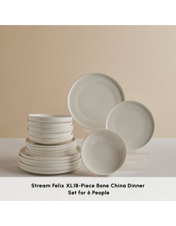 Karaca Stream Bone China Felix XL 18-Piece China Dinner Set for 6 People, White