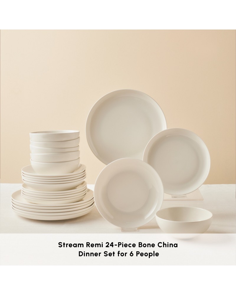 Karaca Streamline Remi Bone China 24-Piece Dinner Set for 6 People, White