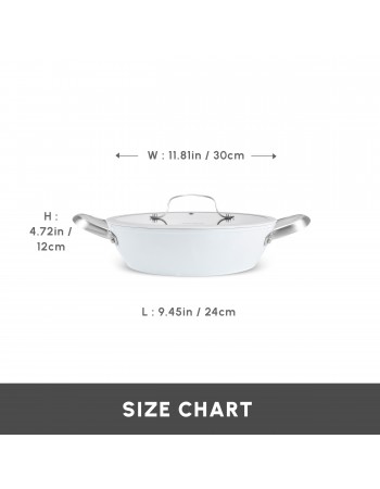 Karaca Swiss Crystal Almond Cream Non-Stick Induction Stainless Steel Handle Shallow Casserole & Lid, 30cm, Cream