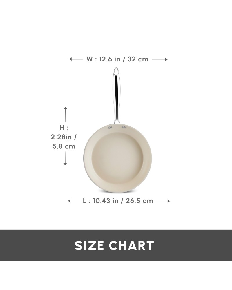 Karaca Swiss Crystal Almond Cream Non-Stick Induction Stainless Steel Handle Pan, 32cm, Cream