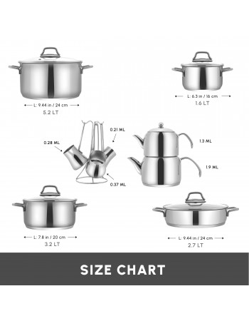 Karaca Belgrad 15-Piece Complete Stainless Steel Kitchen Cookware Set, Silver