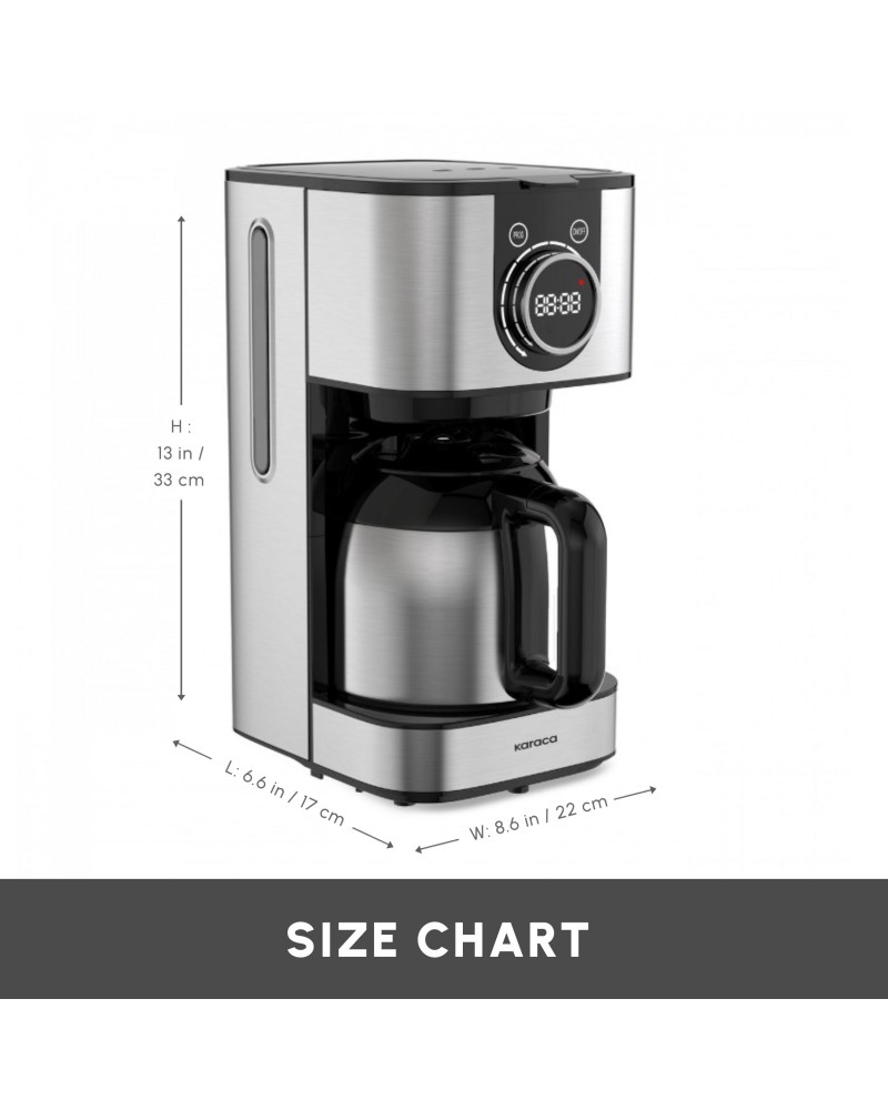 Karaca Series 2303 Steel Filter Coffee Machine, 1.2L, 800W, Inox