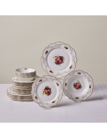 Karaca Forever Bone China Antique 24-Piece Dinner Set for 6 People, Multi