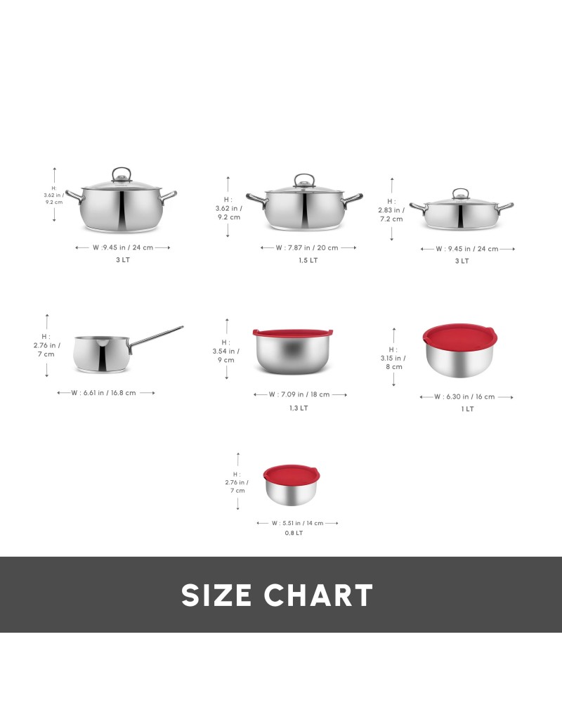 Karaca Cook & Store 13-Piece Stainless Steel Induction Cookware Set, Silver