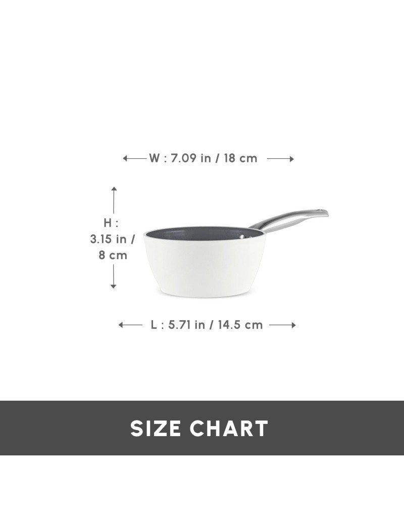Karaca Swiss Crystal Almond Cream Non-Stick Induction Stainless Steel Handle Sauce Pan, 18cm, Cream
