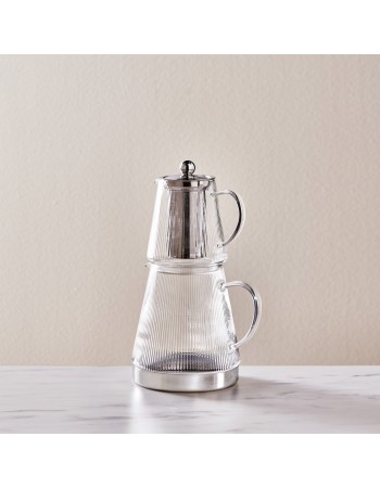 Karaca Keops XL Borosilicate Glass Teapot Set, Silver