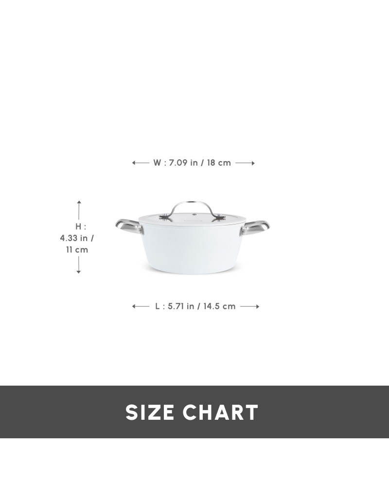 Karaca Swiss Crystal Almond Cream Non-Stick Induction Stainless Steel Handle Casserole & Lid, 18cm, Cream