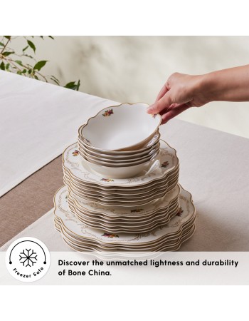Karaca Forever Bone China Antique 24-Piece Dinner Set for 6 People, Multi