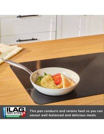 Karaca Swiss Crystal Almond Cream Non-Stick Induction Stainless Steel Handle Pan, 22cm, Cream