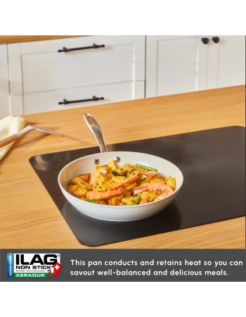 Karaca Swiss Crystal Almond Cream Non-Stick Induction Stainless Steel Handle Pan, 26cm, Cream