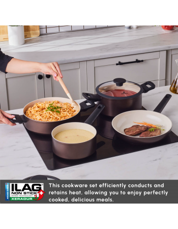 Karaca Ceramica Iconic Bronze 7-Piece Non-Stick Induction Cookware Set, Bronze
