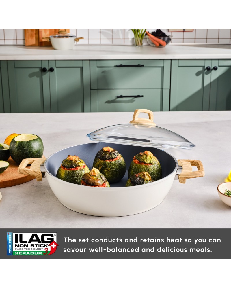 Karaca Swiss Crystal Non-Stick Induction Casserole, 30cm, Creamy